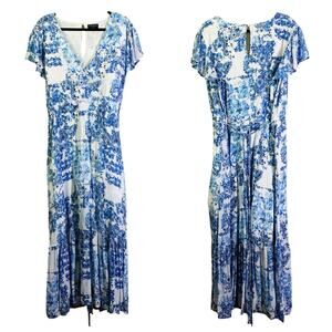 LANE BRYANT‎ Dress 24 Vintage Fields Flutter Sleeve Faux Wrap Maxi Keyhole Lined